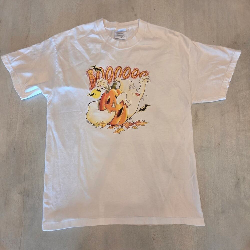 VTG Halloween Crewneck T-Shirt SZ Medium Ghost Jack O Lantern Spooky
